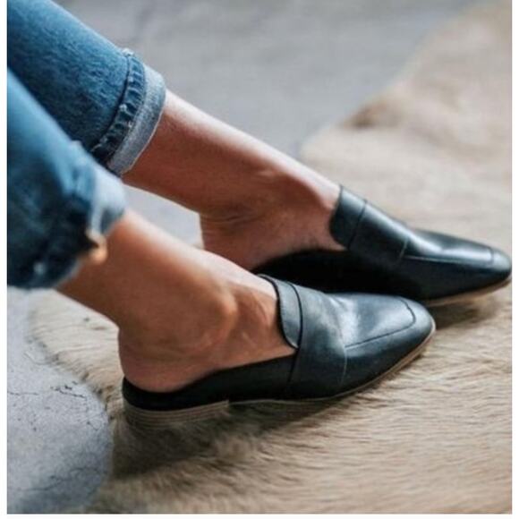 Free People Shoes - Free People Woman At Ease Black Leather Loafer Mule Shoes Size 38.5/USA 8.5